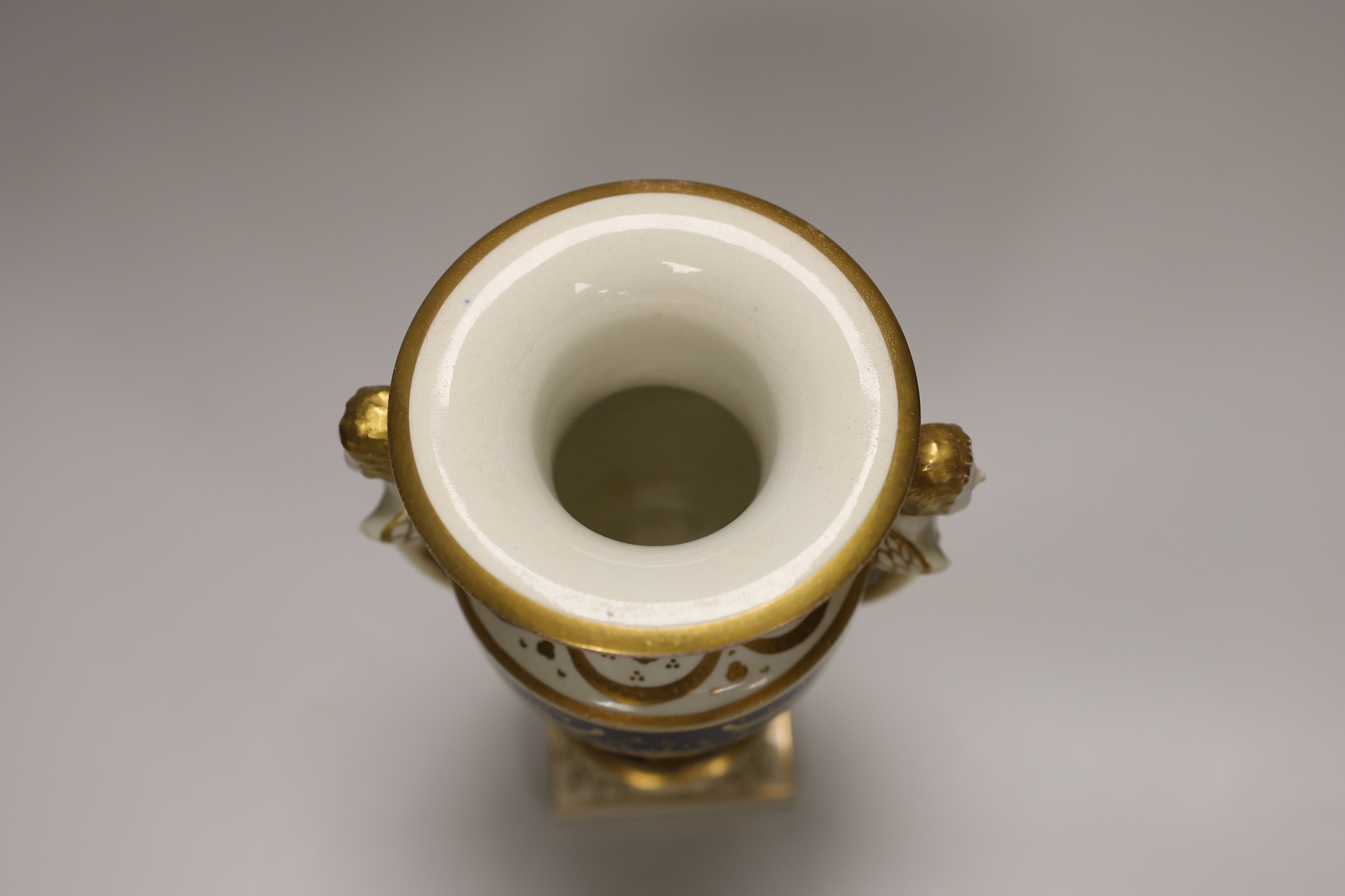 A Chamberlain two handled vase with female bust handles painted with two birds in landscape by Geo. Davis, 20cm high